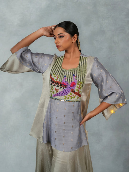 Peacock Embroidered Sharara Set