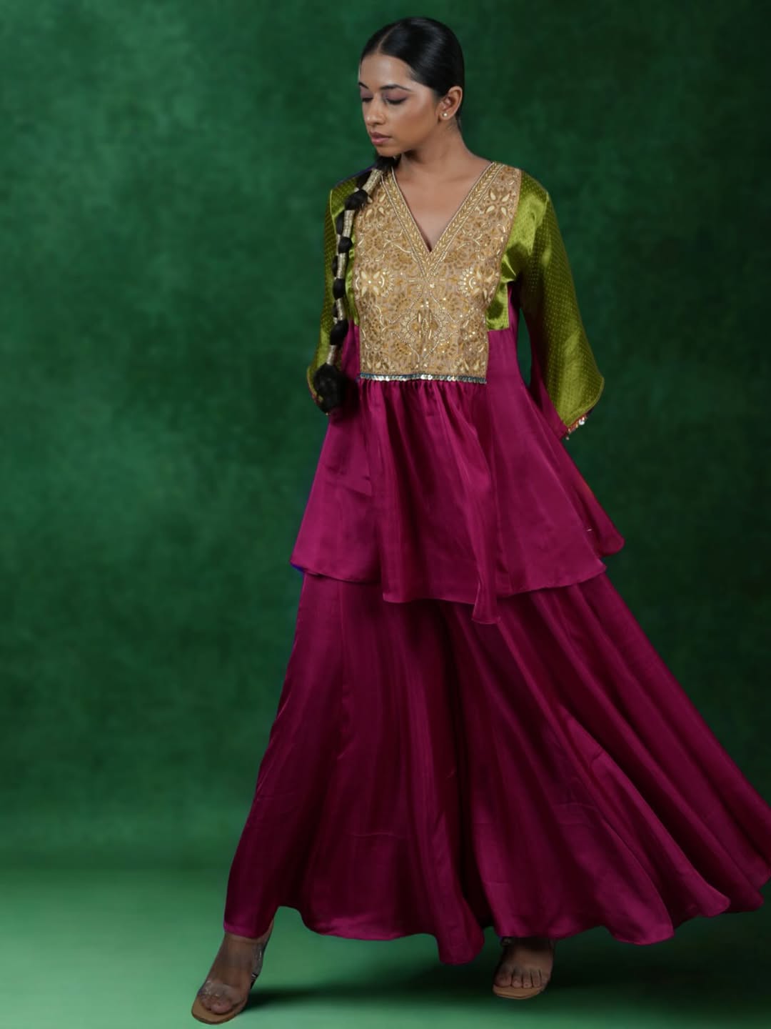 Embroidered Peplum Sharara Set