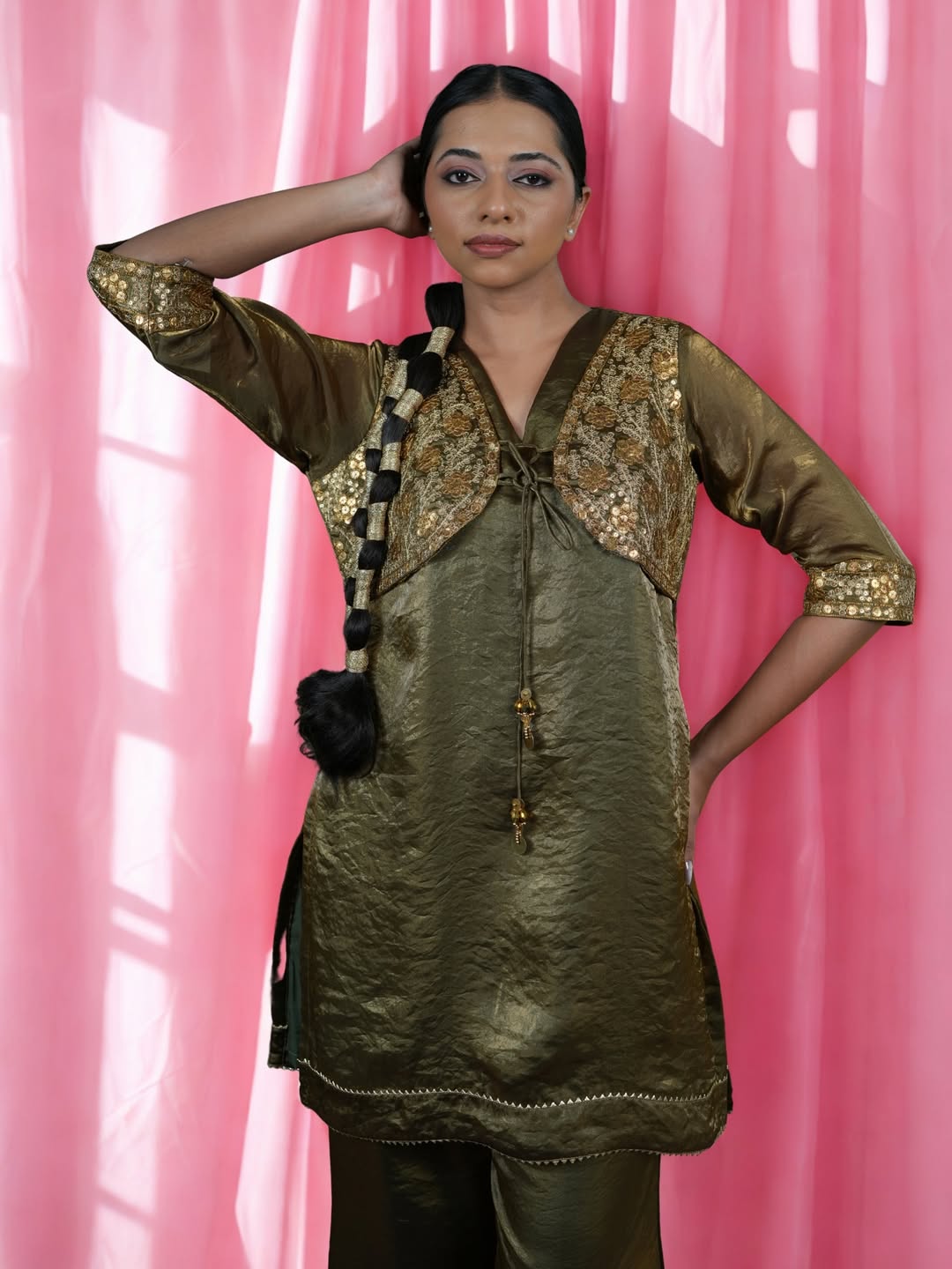 Olive Zari Embroidered Co-ord Set