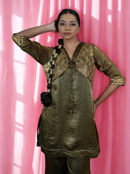 Olive Zari Embroidered Co-ord Set