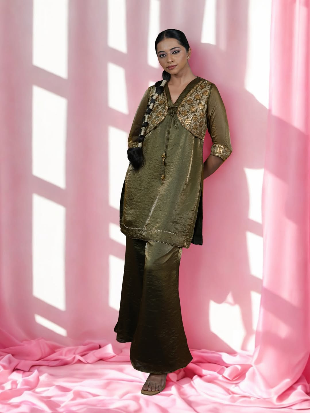 Olive Zari Embroidered Co-ord Set