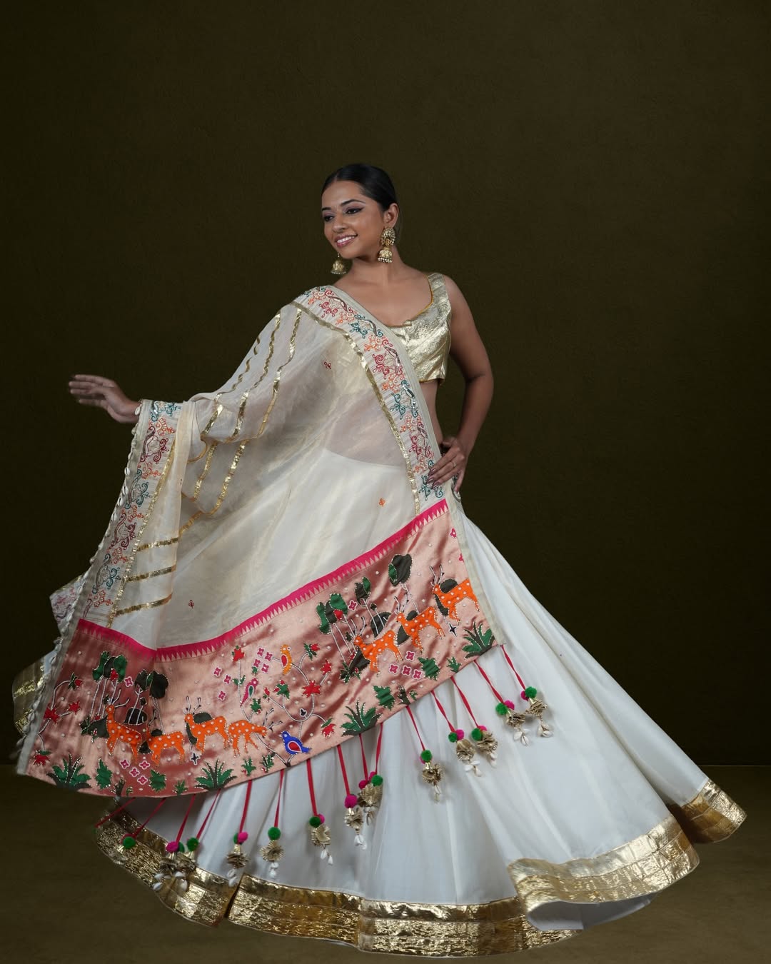 Flare Lehenga with Folk Art Dupatta