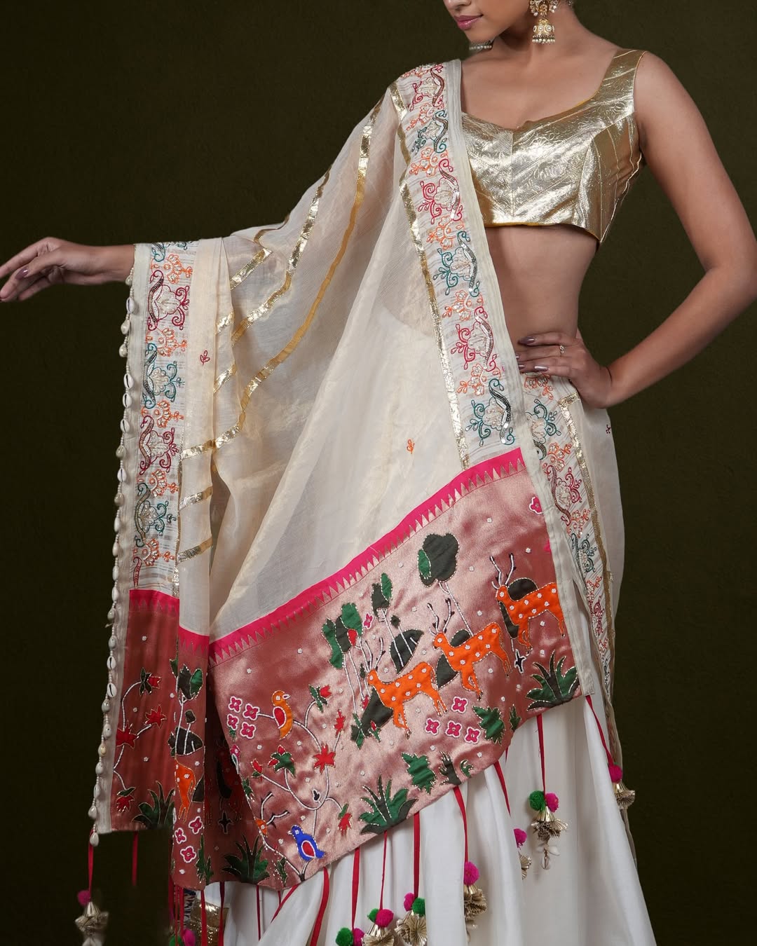 Flare Lehenga with Folk Art Dupatta