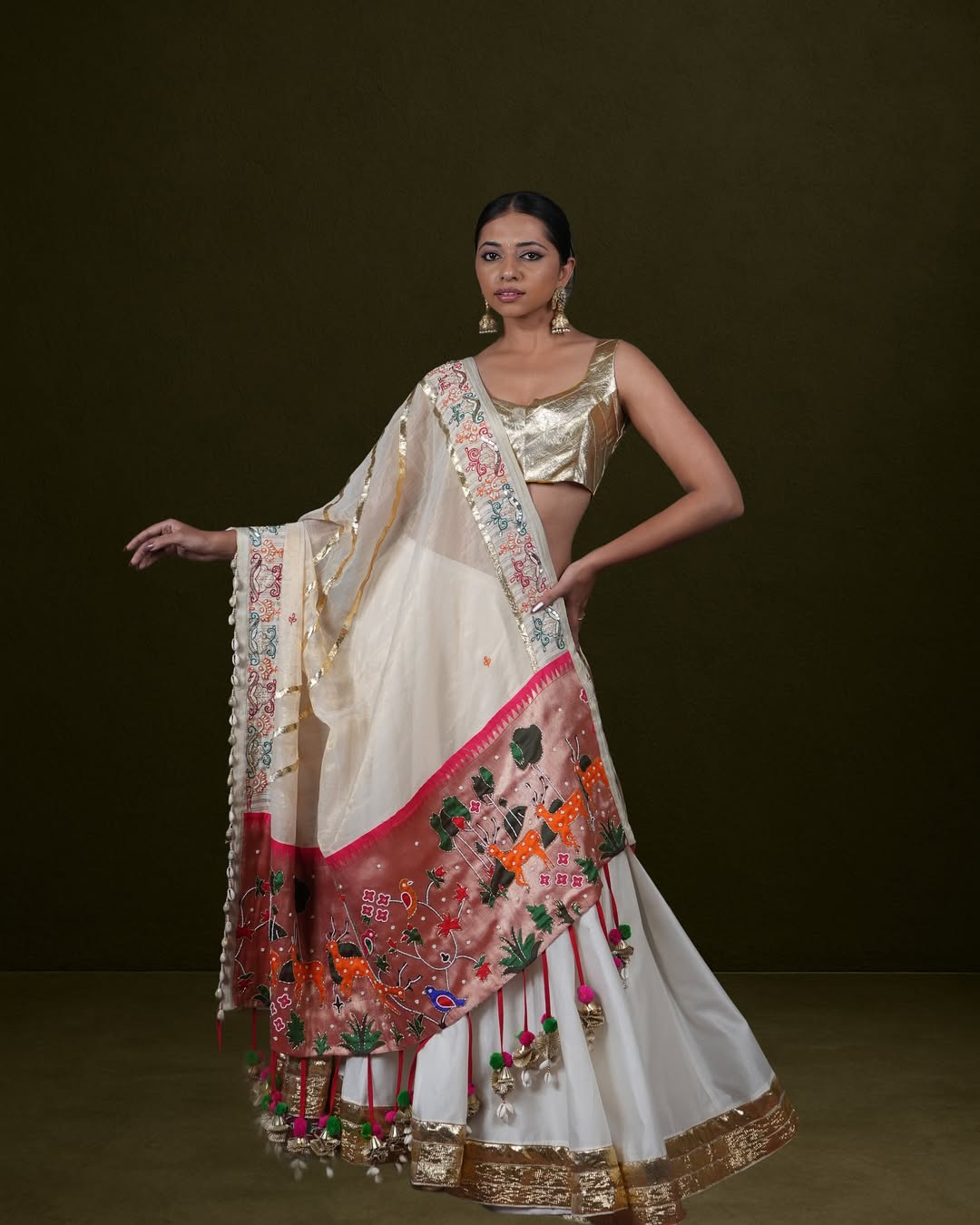 Flare Lehenga with Folk Art Dupatta