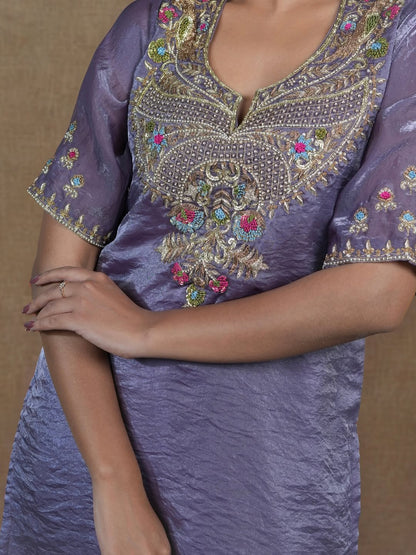 Embroidered Silk Kurta & Draped Skirt Set