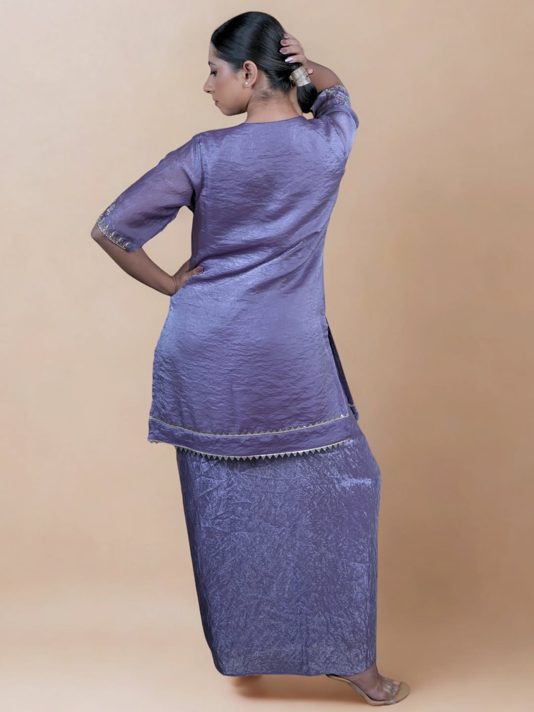 Embroidered Silk Kurta & Draped Skirt Set