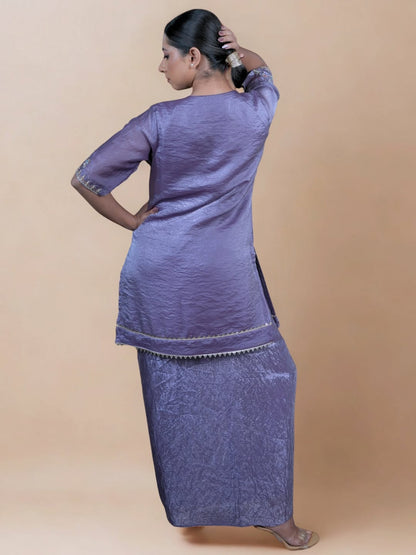 Embroidered Silk Kurta & Draped Skirt Set