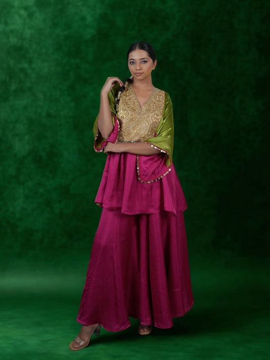 Embroidered Peplum Sharara Set