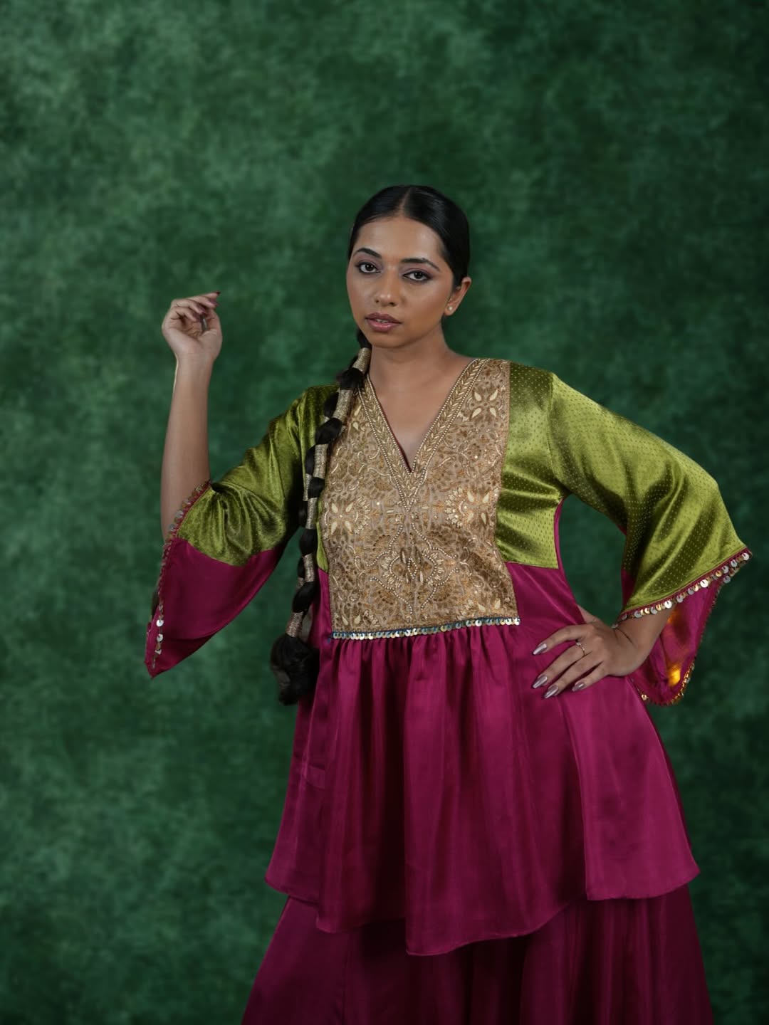 Embroidered Peplum Sharara Set